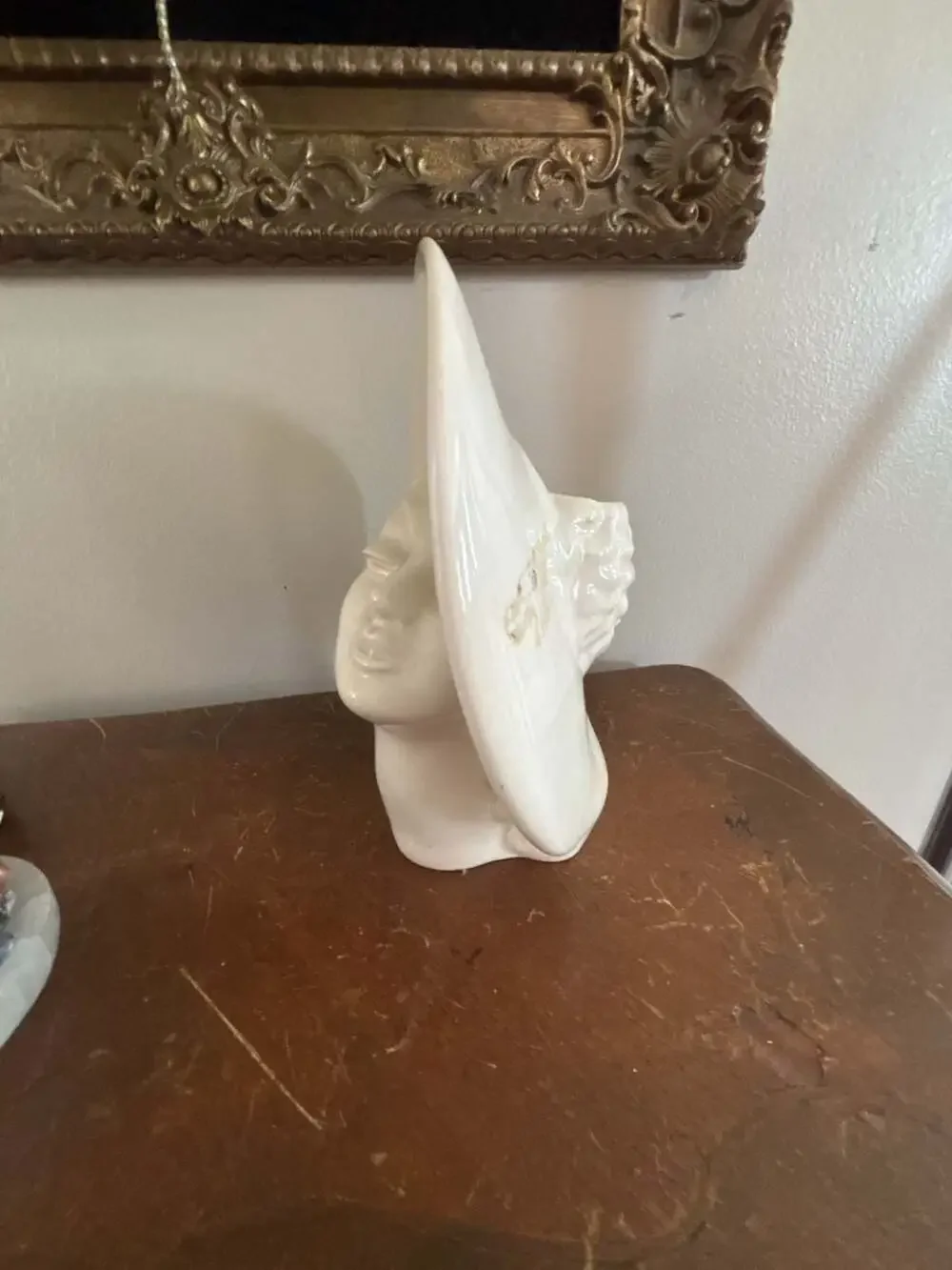 Vintage Royal Haeger Art Deco White Ceramic Lady Head Vase Planter with Hat